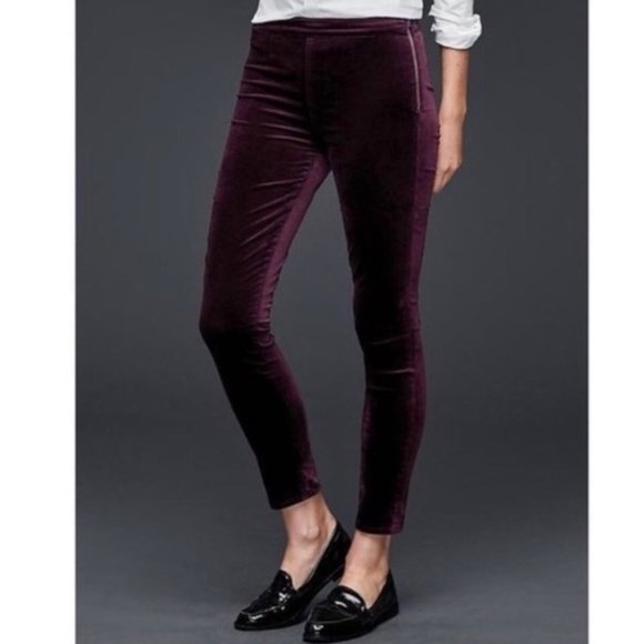 GAP Burgundy Velvet Side Zip Leggings Regular Length - Picture 1 of 7